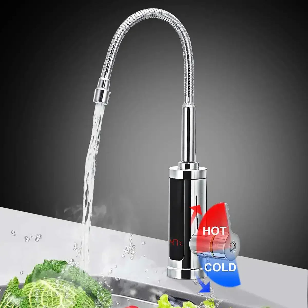 BowLift | FlowHeat 3000W Instant Hot Water Kitchen Tap – Electric Mixer Tap with Temperature Display