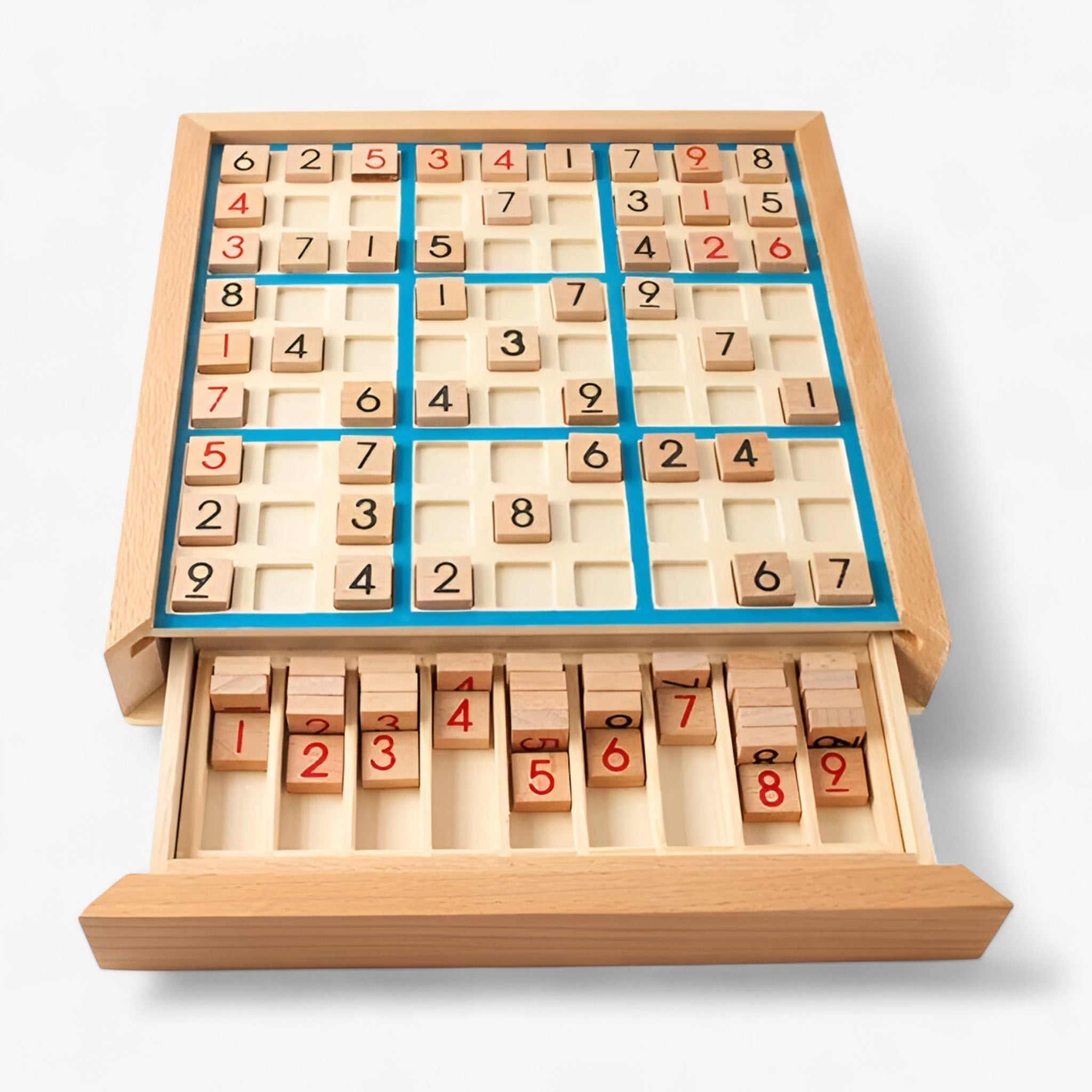 BowLift | Daan | Wooden Sudoku Board Game with Drawer – Classic Brain Teaser for All Ages