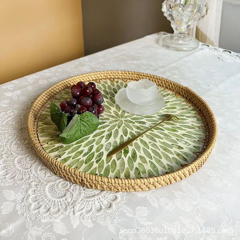 BowLift | Lotus Leaf Rattan & Shell Fruit Bowl Tray