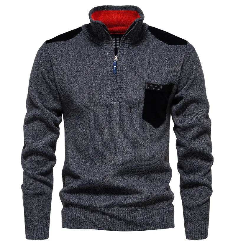 Half-Zip Knit Sweater with Front Pocket