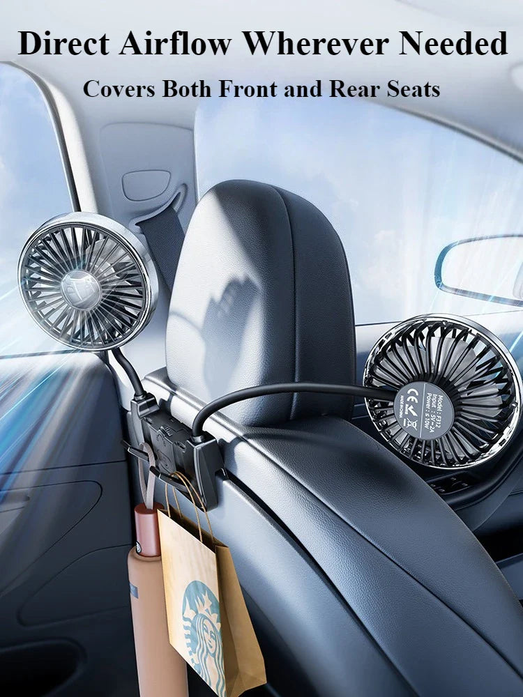 BowLift | Dual-Head Rear Seat Fan – Eary – (USB-C Rechargeable)