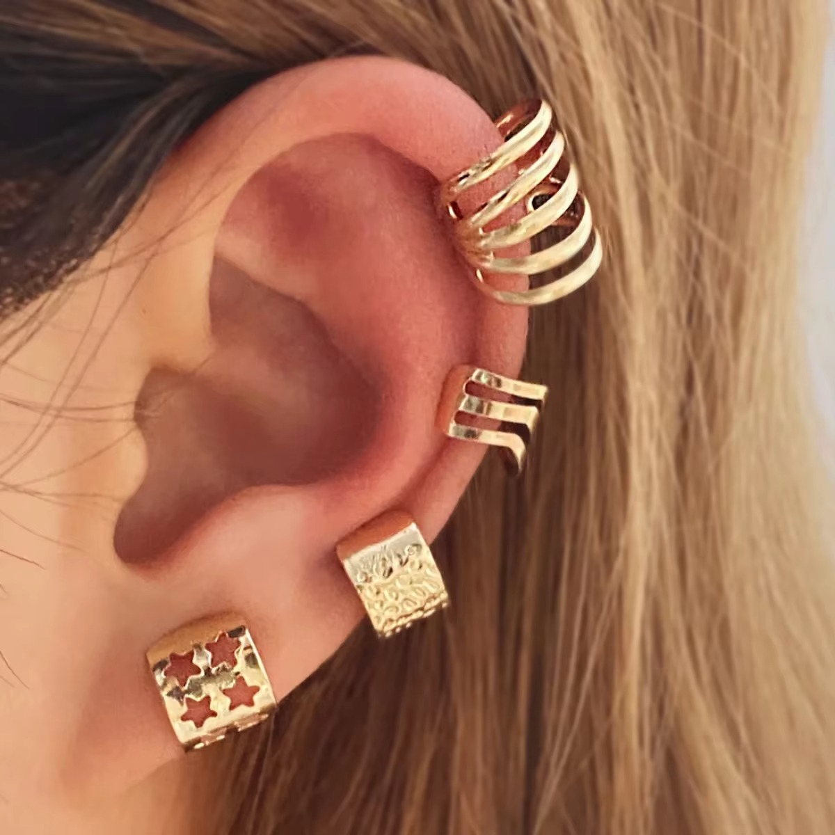 BowLift | Elegant Gold Leaf Clip-On Ear Cuff Set for Women