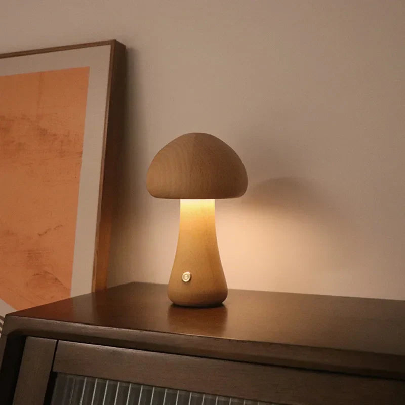 BowLift | Touch Switch Wooden Mushroom LED Night Lamp