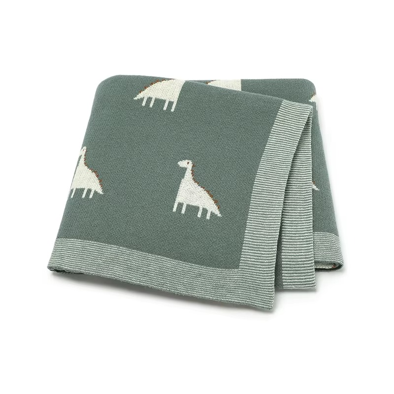 BowLift | Cotton Knitted Baby Blanket, Soft Swaddle and Stroller Cover, Dinosaur Design
