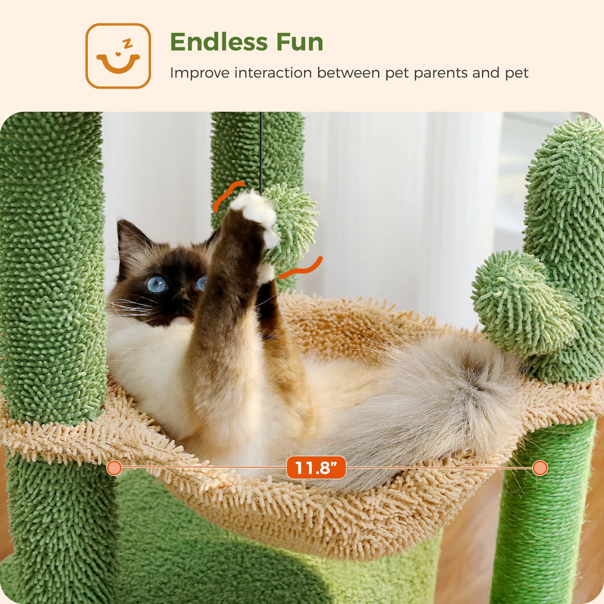 BowLift | Cactus Cat Tree Tower with Condo, Hammock, Scratching Post and Perch for Indoor Cats