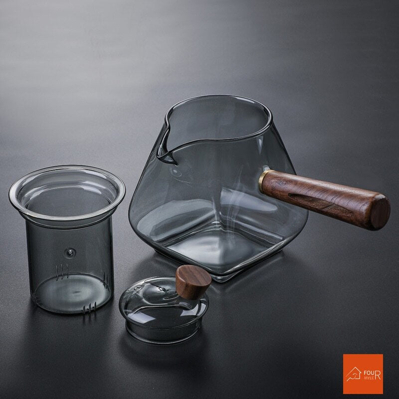 BowLift | Japanese Glass Teapot with Wooden Handle, Boiling Teapot, Electric Ceramic Stove, Tea Maker, High-Quality Tea Set, Heat-Resistant Teapot, 700 ml