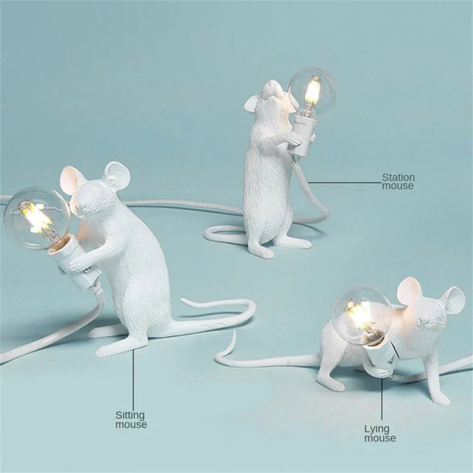 BowLift | Modern LED Animal Table Lamps: Resin Rat, Cat, and Squirrel Night Lights