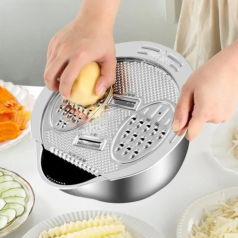 BowLift | All-in-One Stainless Steel Kitchen Drain Slicer Bowl