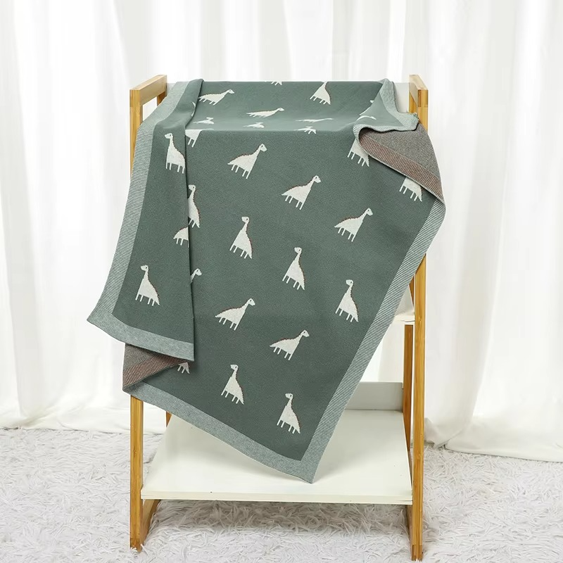 BowLift | Cotton Knitted Baby Blanket, Soft Swaddle and Stroller Cover, Dinosaur Design
