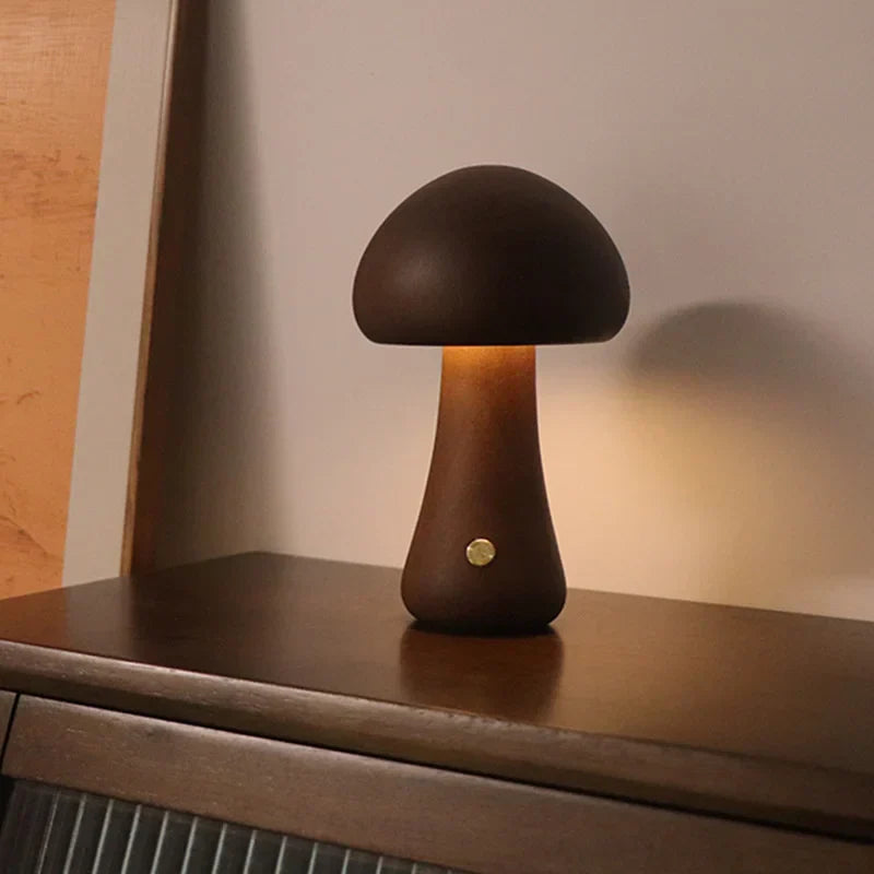 BowLift | Touch Switch Wooden Mushroom LED Night Lamp