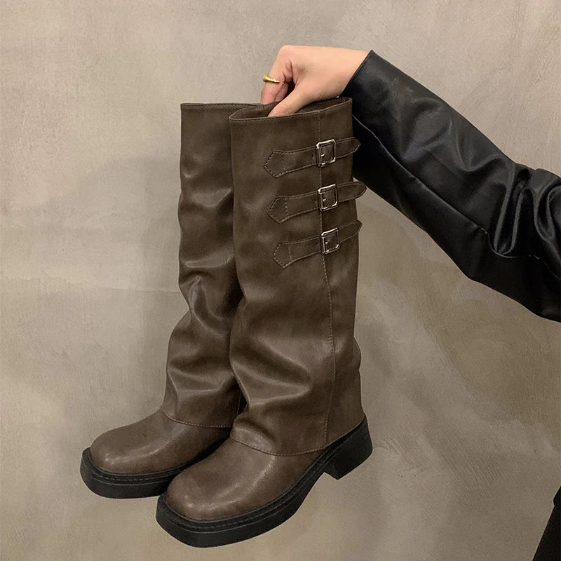 BowLift | Retro Style Knee-High Boots Women Fashion Women Slip-On Knight Long Boots Autumn Winter Women Footwear