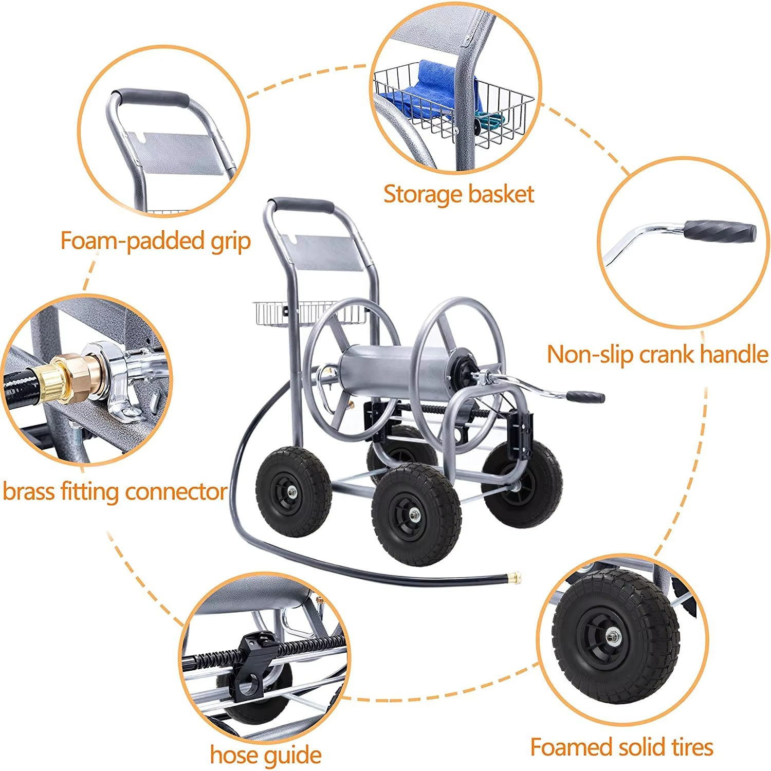 BowLift | Heavy-Duty Hose Reel Cart with Wheels for 250-Foot 5/8-Inch Hose