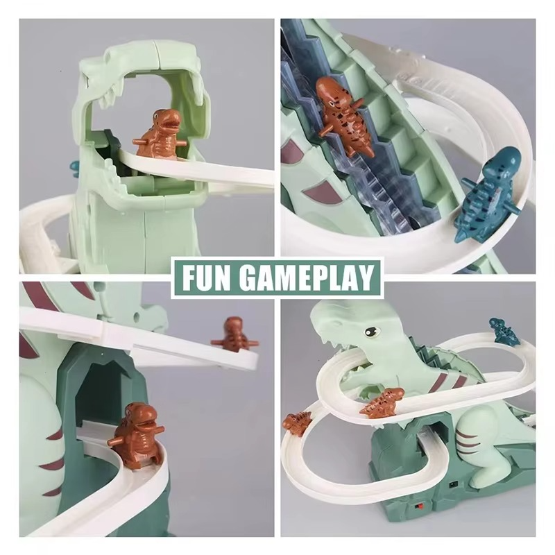 BowLift | Dinosaur Adventure Playset with Electric Slide, Music, and Lights
