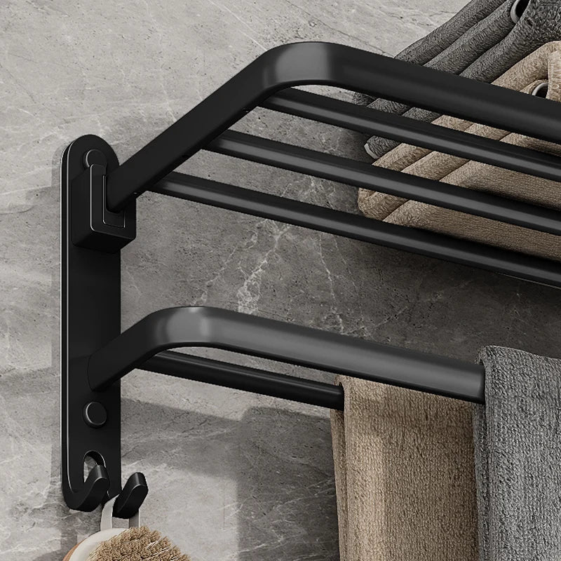 BowLift | EasyTowel Foldable Towel Rack – Space-Saving & Stylish Black Wall-Mounted Bathroom Rack