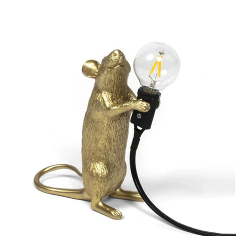 BowLift | Modern LED Animal Table Lamps: Resin Rat, Cat, and Squirrel Night Lights