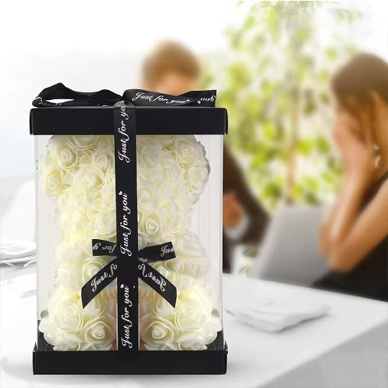 BowLift | 9.8in Artificial Rose Teddy Bear Gift with Display Box - Romantic Anniversary or Valentine's Day Decor