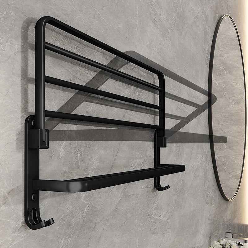 BowLift | EasyTowel Foldable Towel Rack – Space-Saving & Stylish Black Wall-Mounted Bathroom Rack