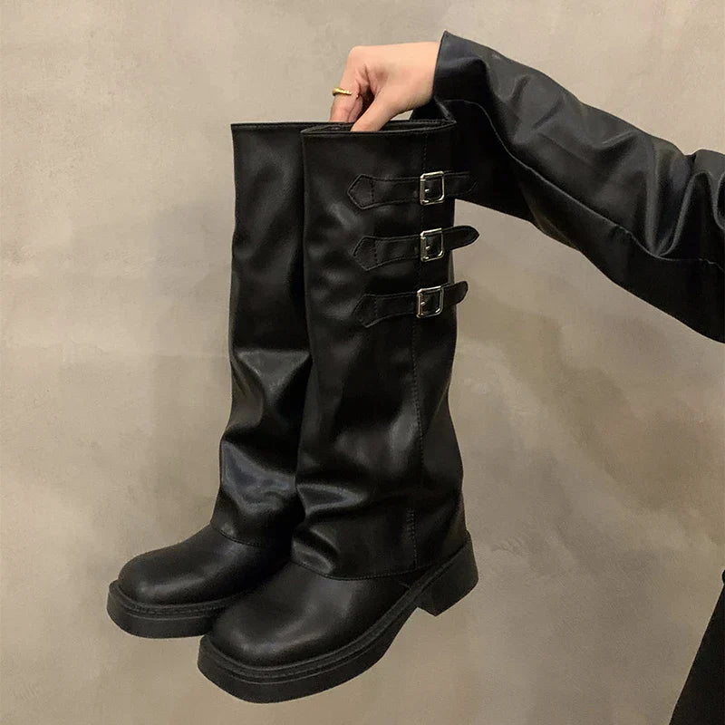 BowLift | Retro Style Knee-High Boots Women Fashion Women Slip-On Knight Long Boots Autumn Winter Women Footwear