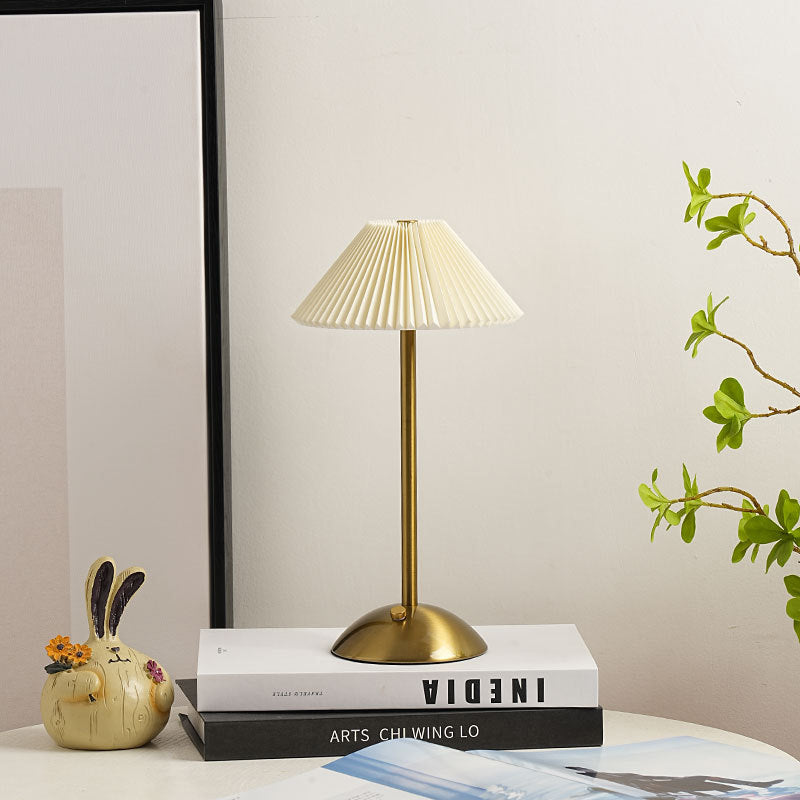 BowLift | Contemporary Scandinavian rechargeable iron fabric cone pleated LED table lamp for bedside