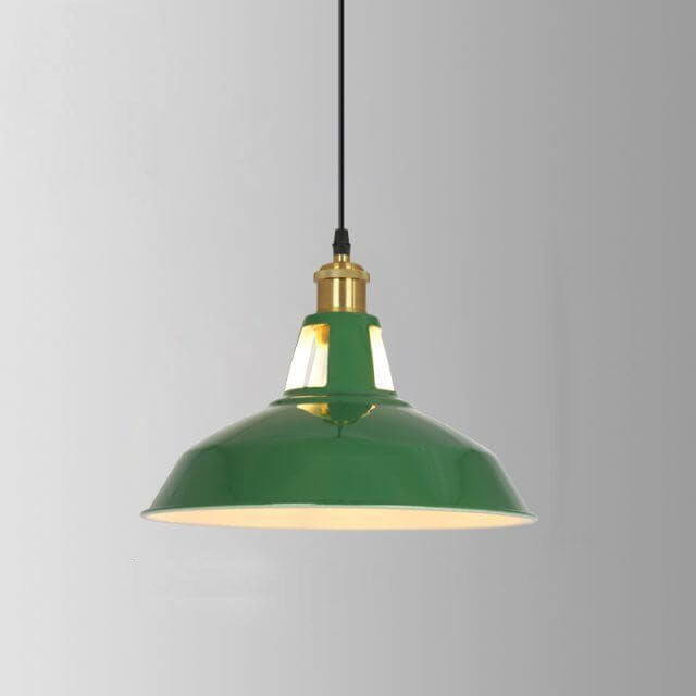 BowLift | RetroDome Industrial Vintage Pendant Light | Green Iron Dome Design | Single Light | Rustic Ceiling Lighting