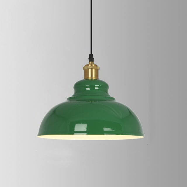 BowLift | RetroDome Industrial Vintage Pendant Light | Green Iron Dome Design | Single Light | Rustic Ceiling Lighting