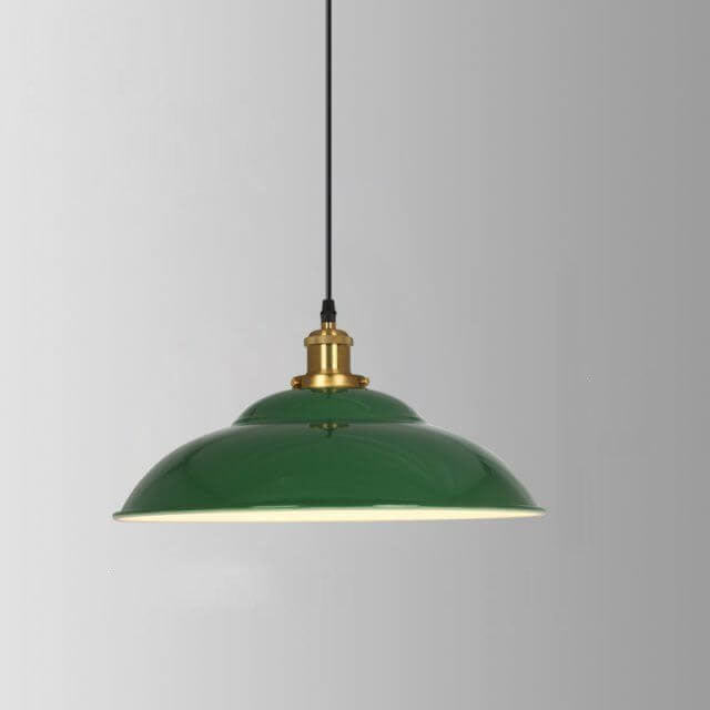 BowLift | RetroDome Industrial Vintage Pendant Light | Green Iron Dome Design | Single Light | Rustic Ceiling Lighting