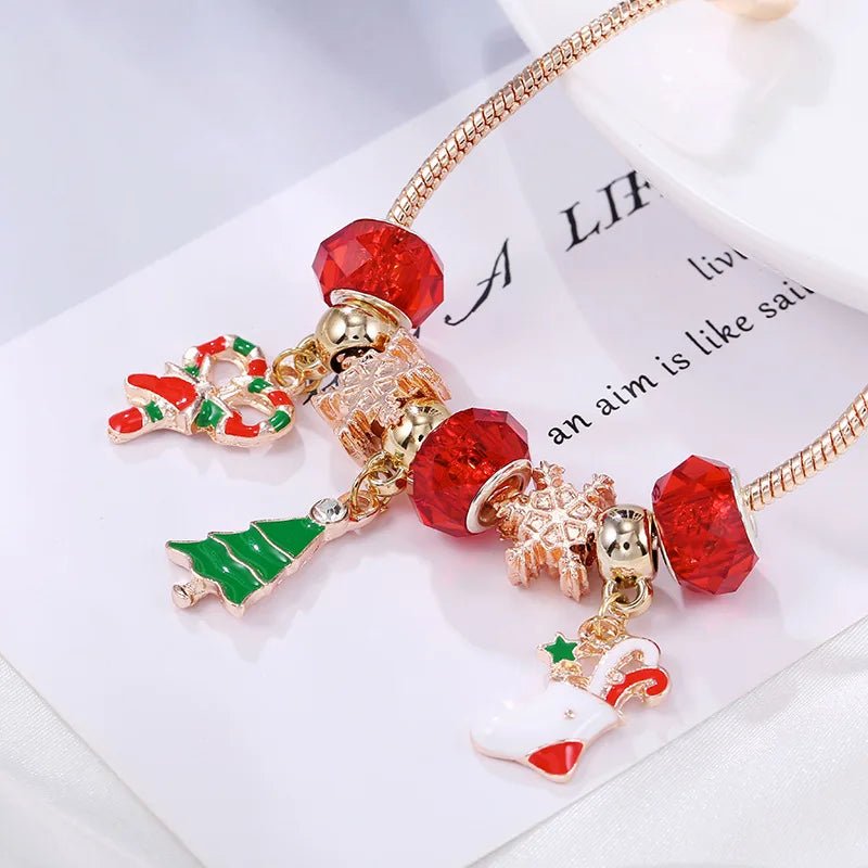 BowLift | Festive Candy Cane Charm Bracelet with Adjustable Silver Chain