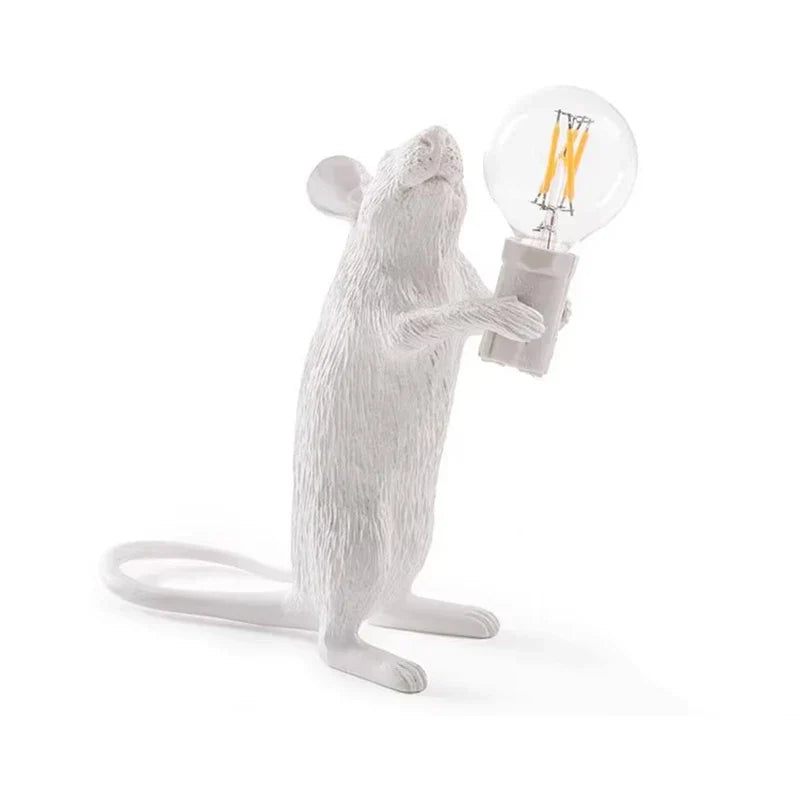 BowLift | Modern LED Animal Table Lamps: Resin Rat, Cat, and Squirrel Night Lights