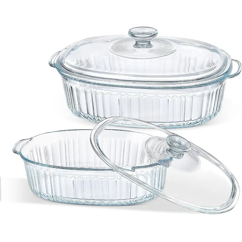 BowLift | 4-piece Glass Bakeware Set with 2 Bakeware Dishes with Glass Lids, 1.9 Qt and 3 Qt