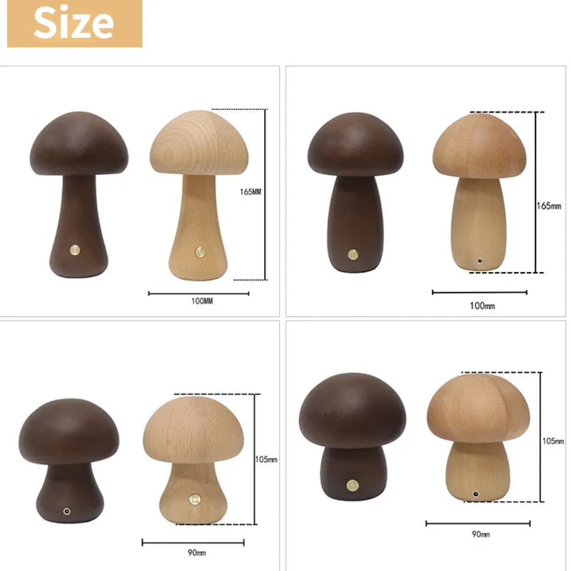 BowLift | Touch Switch Wooden Mushroom LED Night Lamp