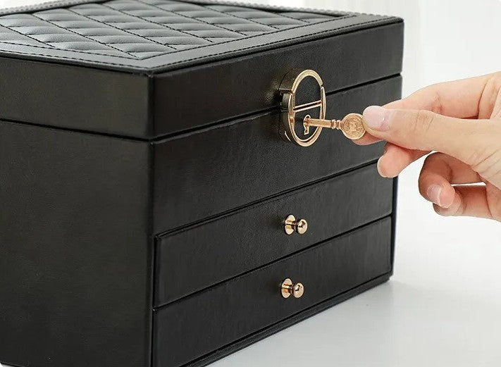 BowLift | Jewelry Box Leather | Lockable Multi-Layer Storage Organizer
