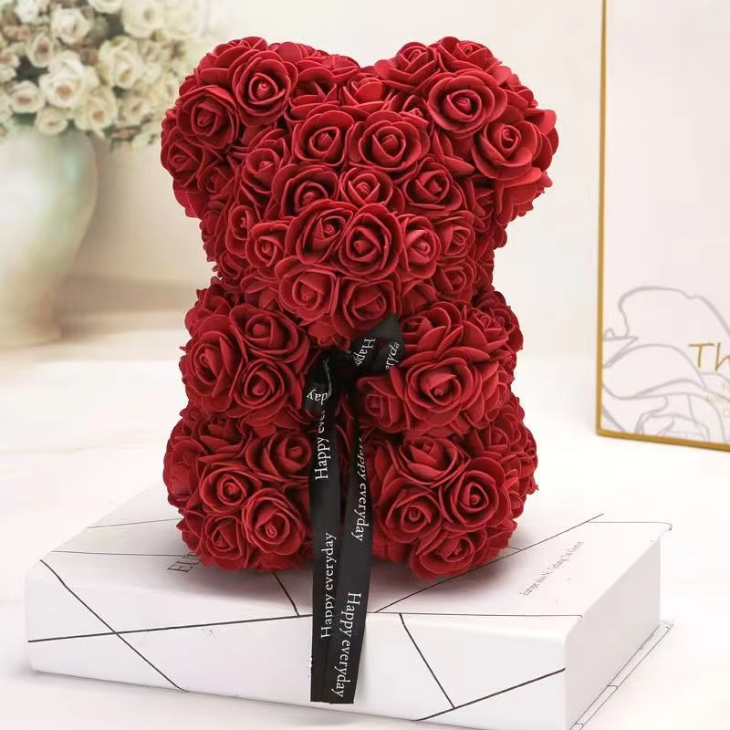 BowLift | 9.8in Artificial Rose Teddy Bear Gift with Display Box - Romantic Anniversary or Valentine's Day Decor
