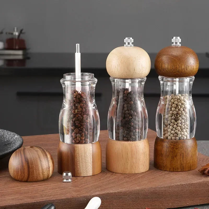 BowLift | Pepper mill and salt mill set made of wood and glass – Stylish spice mills for the kitchen