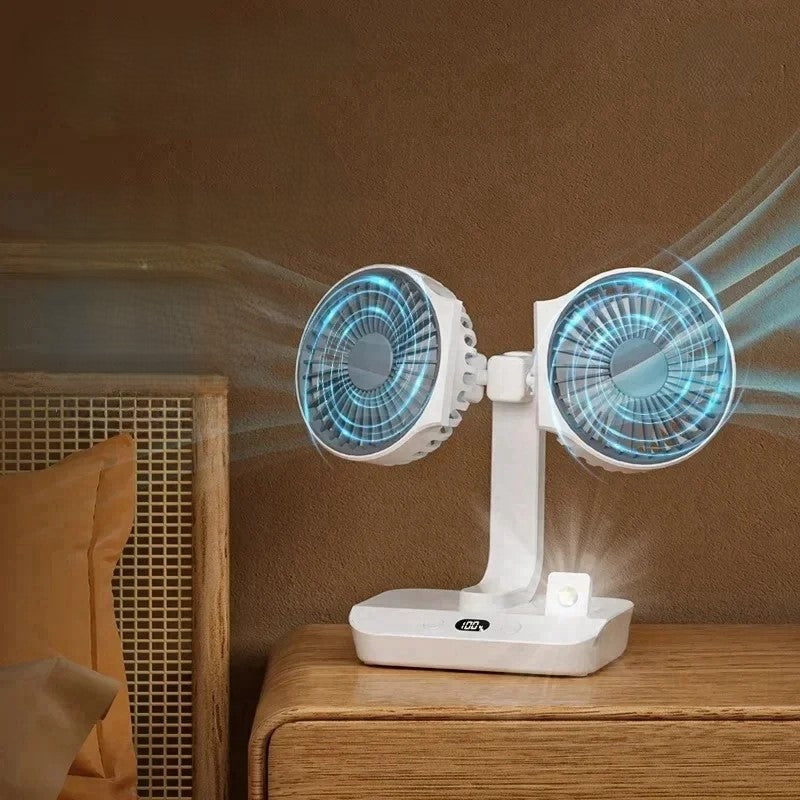BowLift | Adjustable Double-Head Portable Table Fan Night Lamp