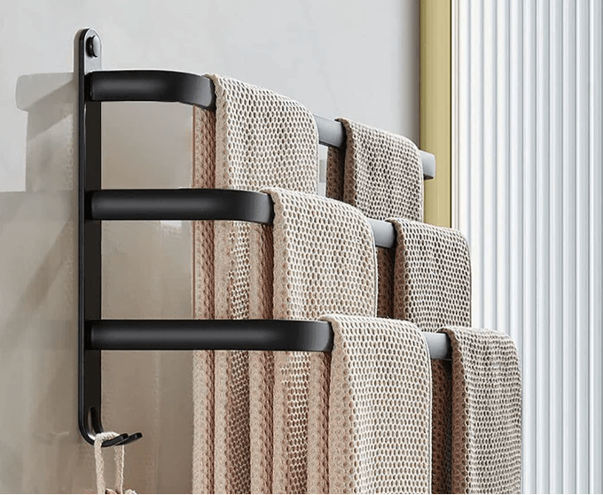 BowLift | FlexRack Wall-Mounted Bathroom Storage Shelf with Towel Holder – Space-Saving Aluminium Rack