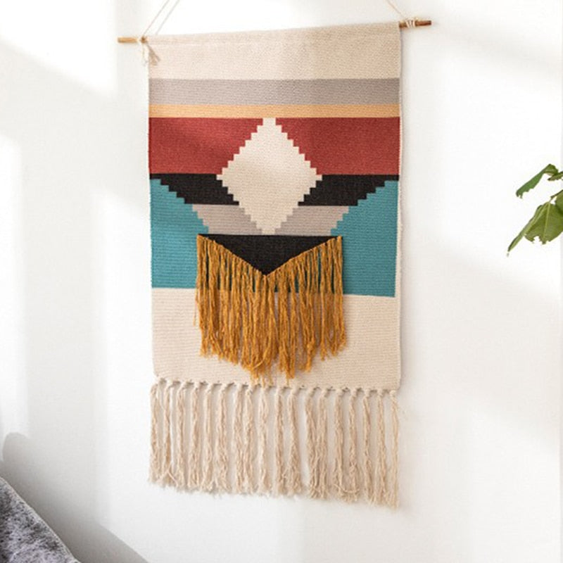 BowLift | Bohemian Wall Tapestry, Macrame Wall Hanging, Home Decoration, Cotton Linen Tassel, Handcrafted, Woven, Geometric Canvas Art, Background Wall Tapestries