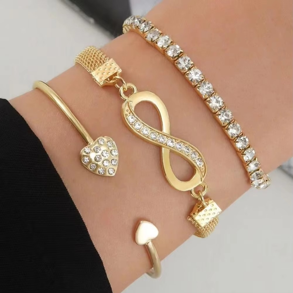 BowLift | Elegant Rhinestone Heart & Infinity Bracelet Set for Women - 3 Pieces