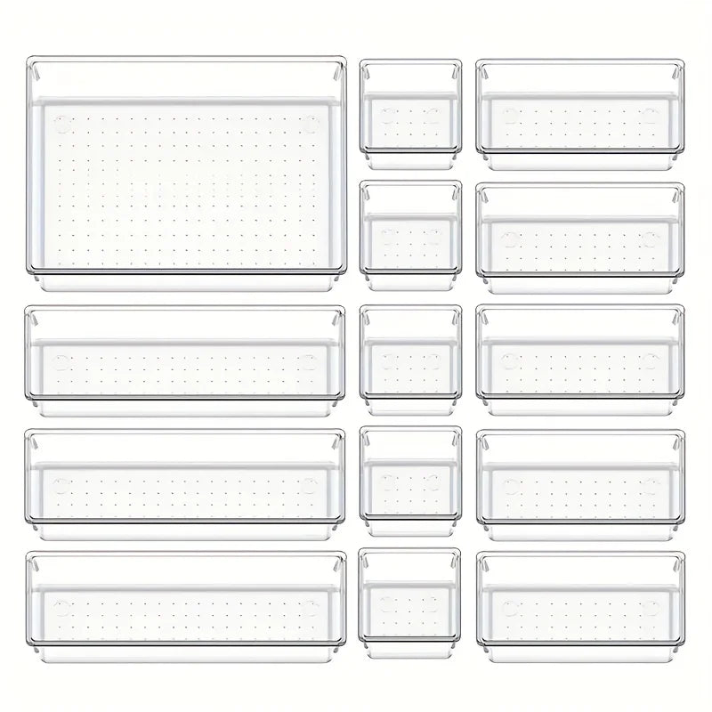 BowLift | Clearyx Organizer Set | 18-piece Transparent | Modular & Stackable | For Bathroom, Kitchen & Office