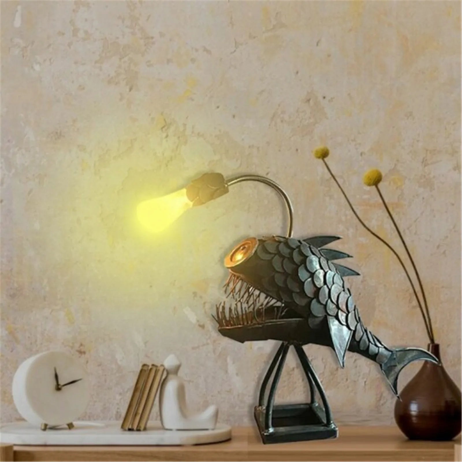 BowLift | Fishing Light Table Lamp – Handmade Adjustable Lamp with Rustic Fish Design