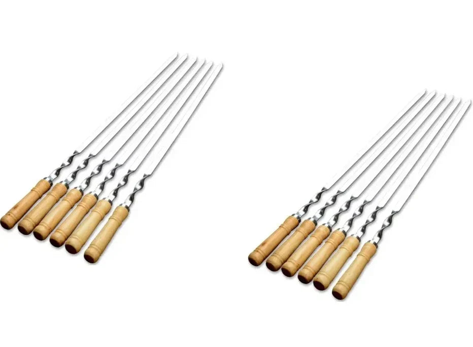 BowLift | GrillMaster Pro Grill Skewers | Extra Long Stainless Steel Skewers with Wooden Handle | Set of 6
