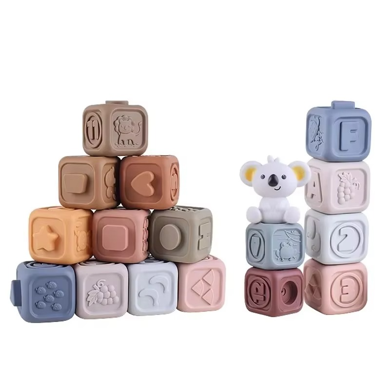 BowLift | Baby Montessori Silicone Building Blocks and Koala Teething Stacking Toy Set