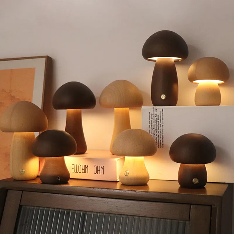 BowLift | Touch Switch Wooden Mushroom LED Night Lamp