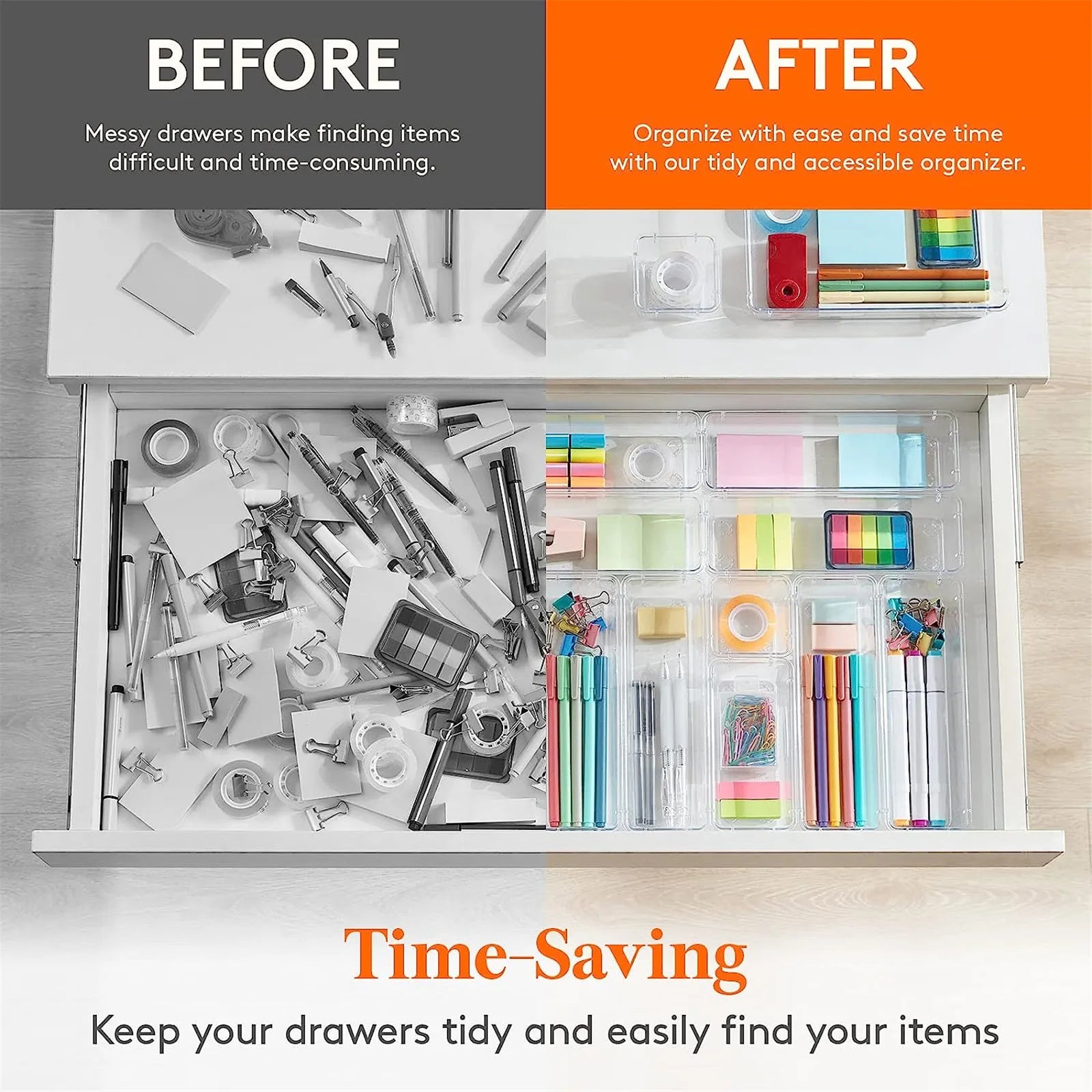 BowLift | Clearyx Organizer Set | 18-piece Transparent | Modular & Stackable | For Bathroom, Kitchen & Office