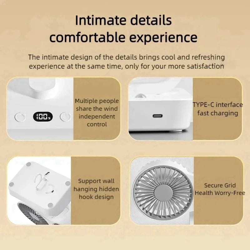 BowLift | Adjustable Double-Head Portable Table Fan Night Lamp