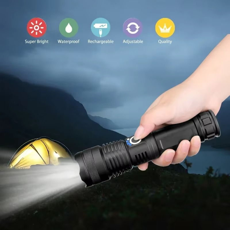 BowLift | High-Power LED Tactical Flashlight, USB Rechargeable, Zoomable Beam, 5 Light Modes, Waterproof, Fits 26650 Battery