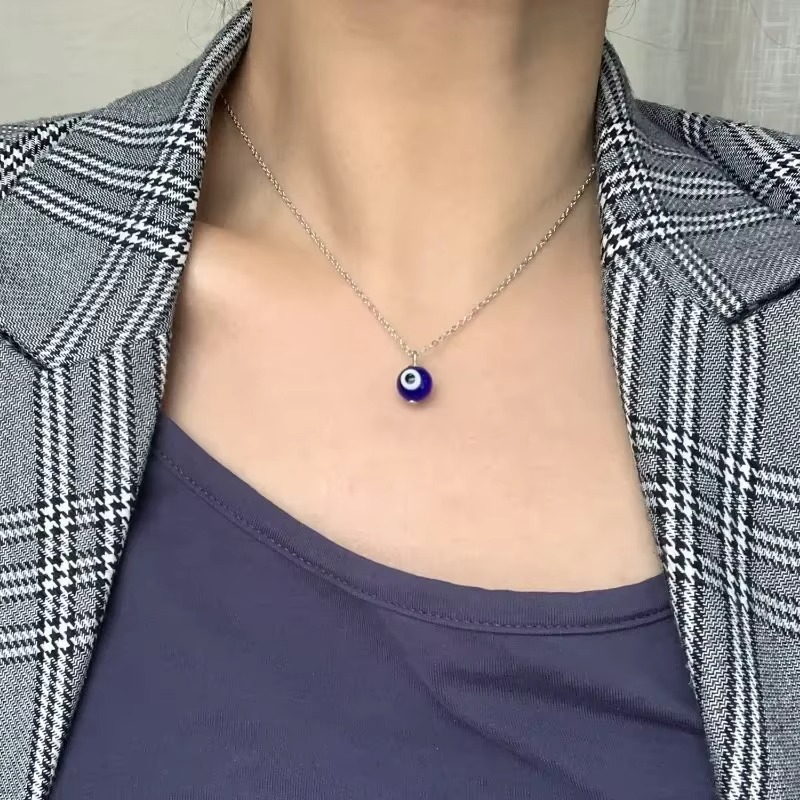 BowLift | Blue Evil Eye Clavicle Necklace in Stainless Steel