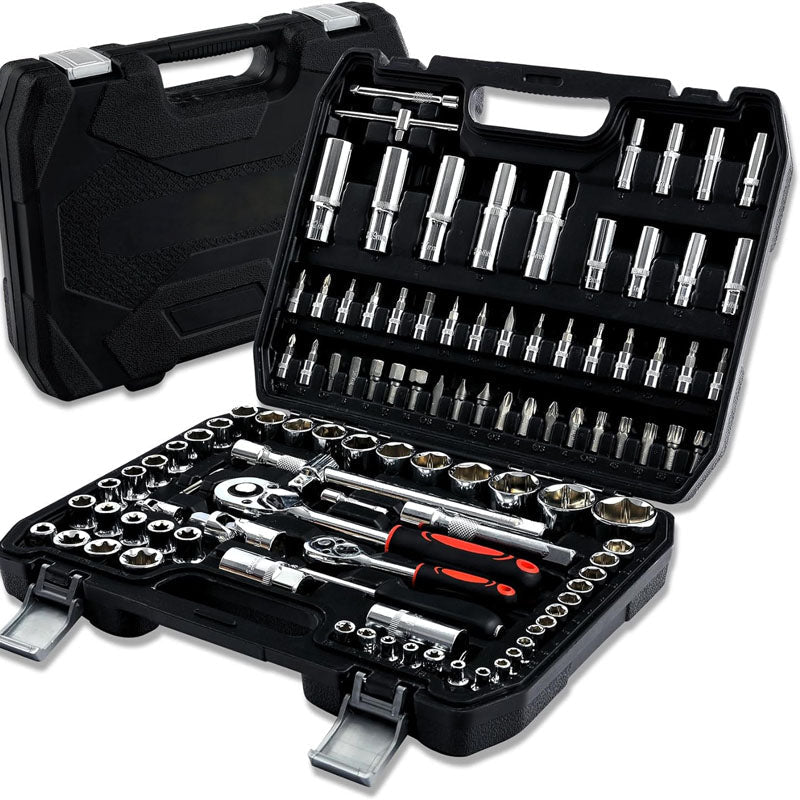 BowLift | 108-Piece Socket Wrench Set 1/4" & 1/2" Drive with Long Extension Bars Combination Wrench Hex Wrenches Accessories Storage Case