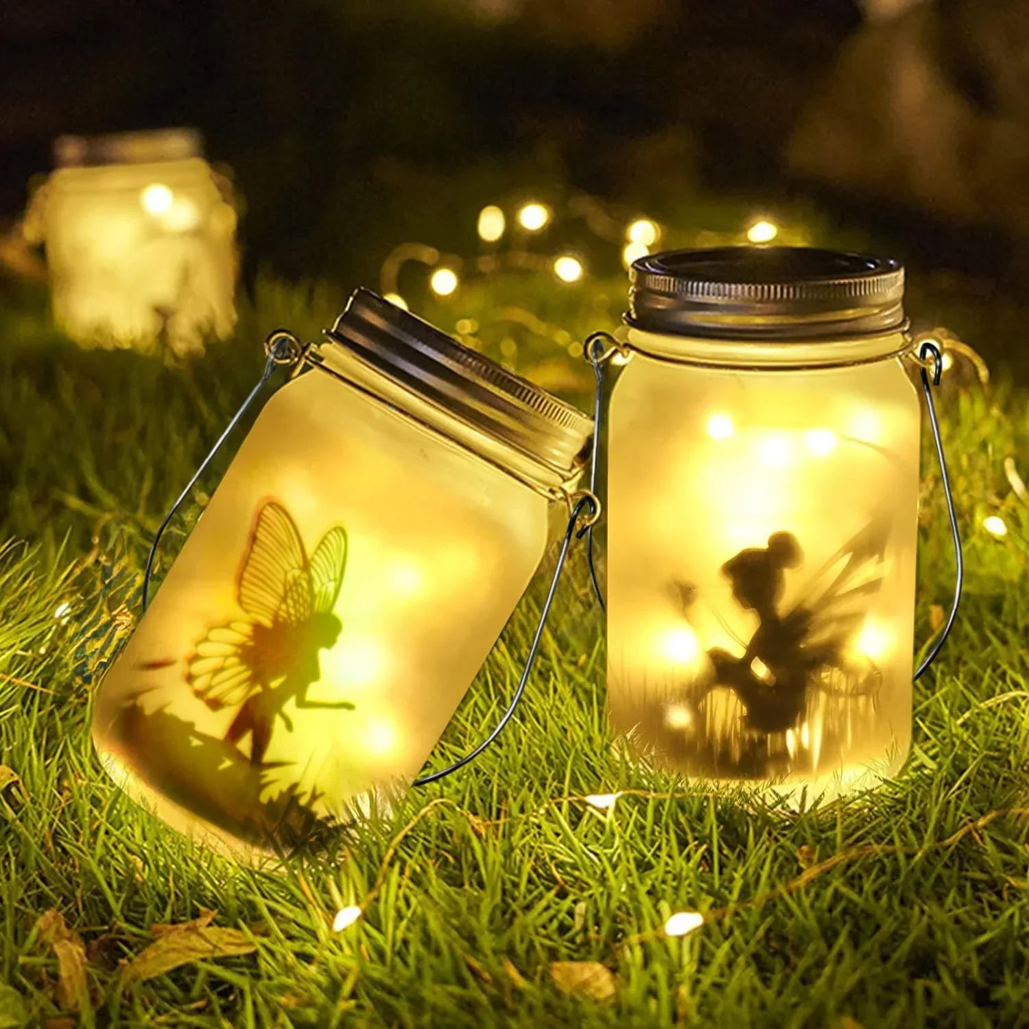 BowLift | Glass Fairy Lamp - Solar Mason Jar Lantern, IP65 Waterproof Outdoor Hanging Light