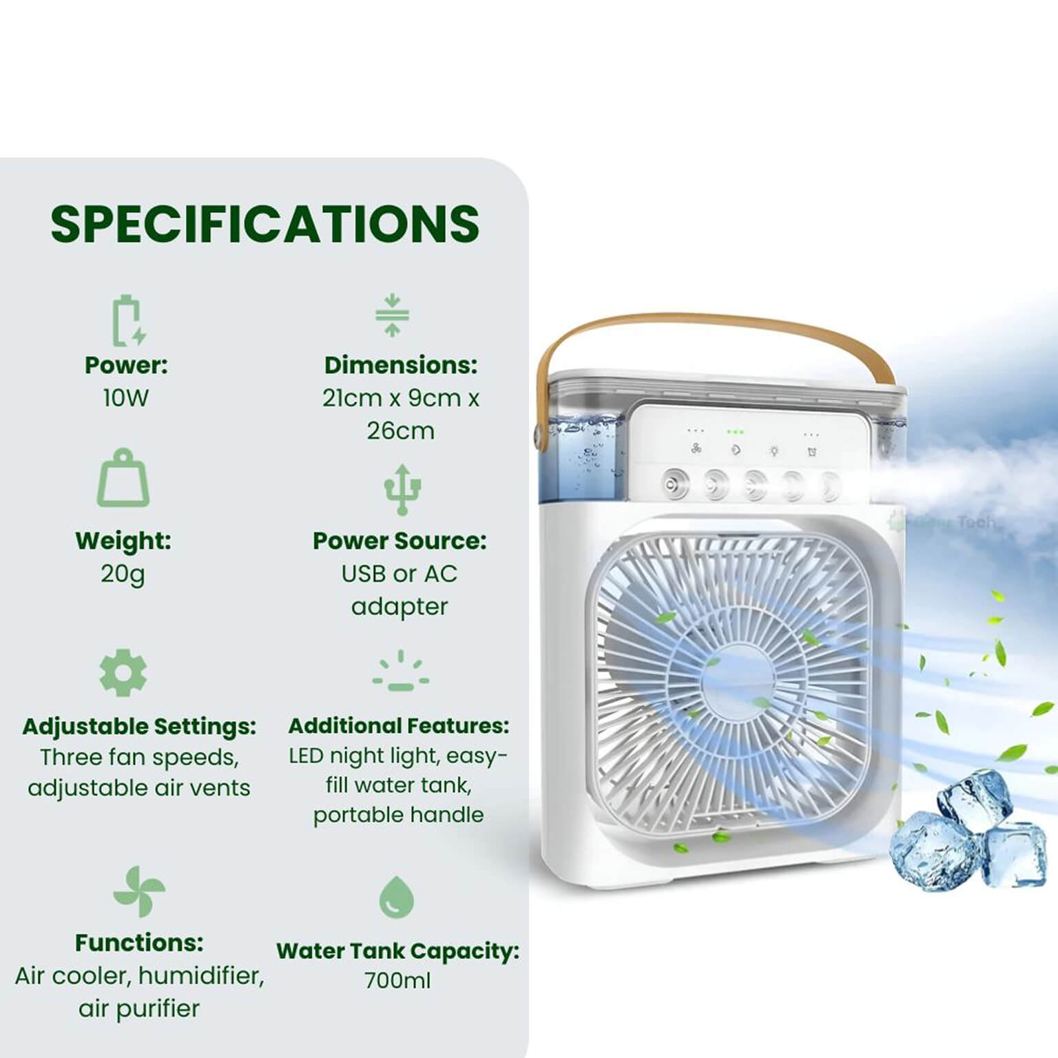 BowLift | 3-in-1 Air Cooler Humidifier | Portable, Adjustable Fan Speeds & Ideal for Bedrooms, Offices & Small Spaces