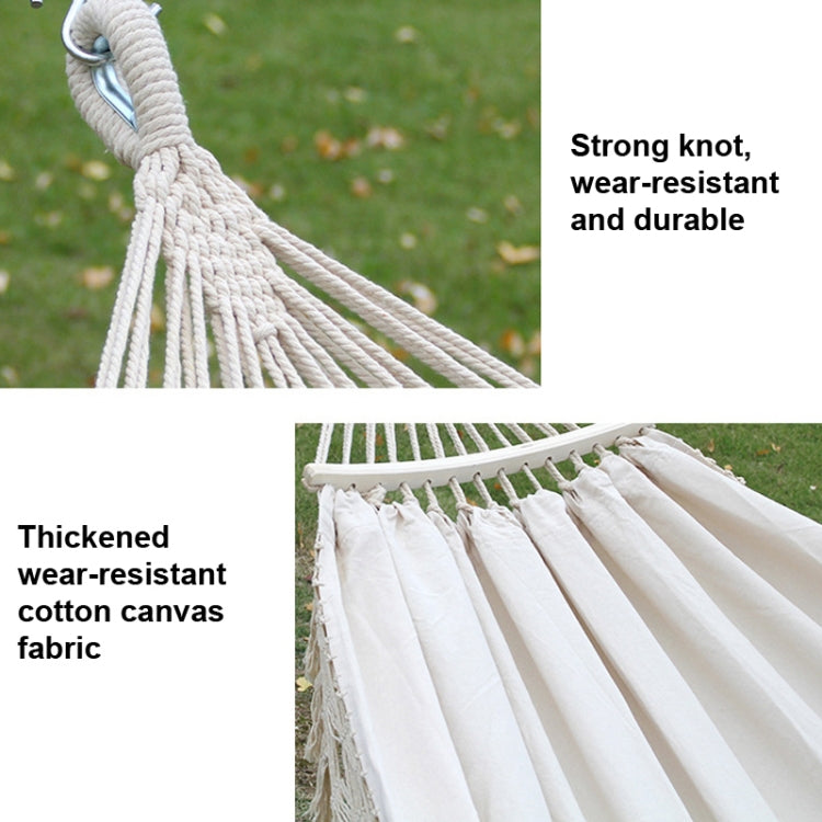 BowLift | 200x150cm Double Outdoor Camping Fringe Canvas Hammock with Pole (White)